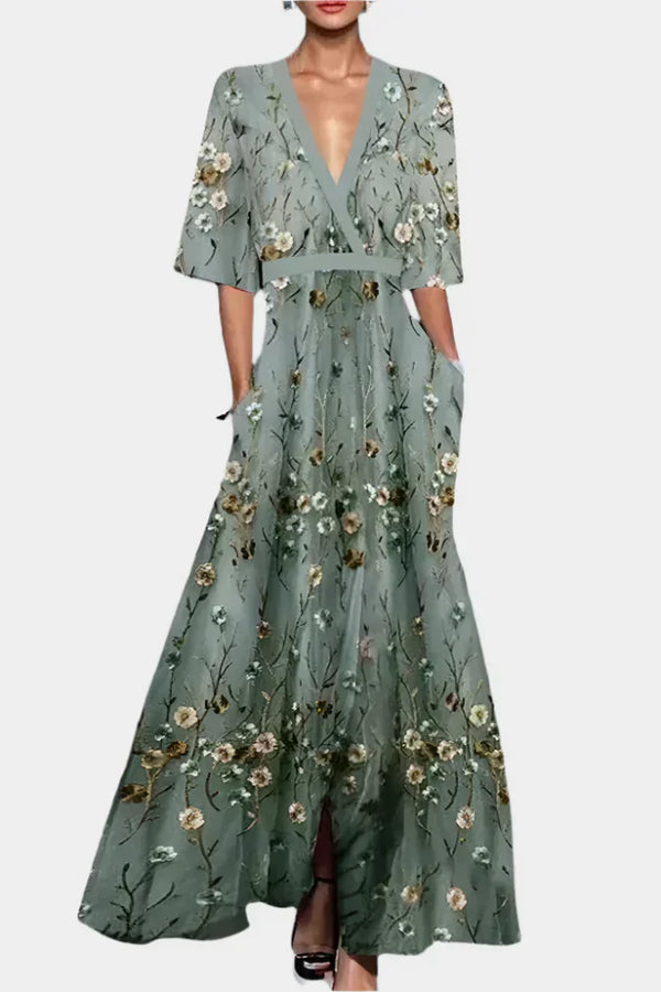 Vestido Floral com Decote em V