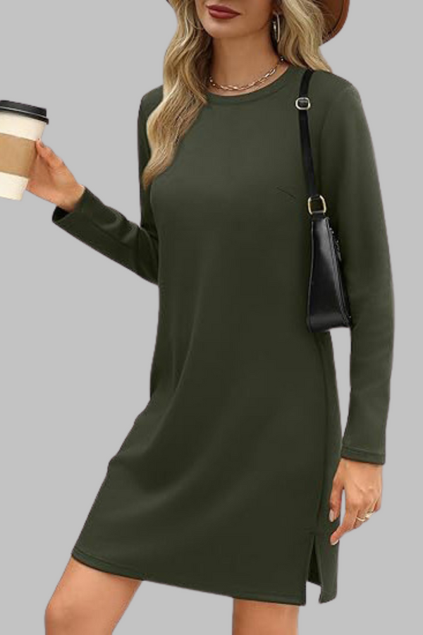 Tiana - Vestido Mini Casual de Manga Longa com Decote Redondo