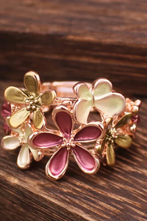 Anel esmaltado rosa margarida