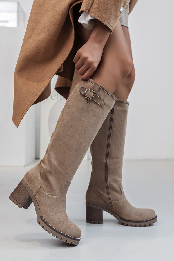 Vidette | Botas Taupe com Fivela Alta