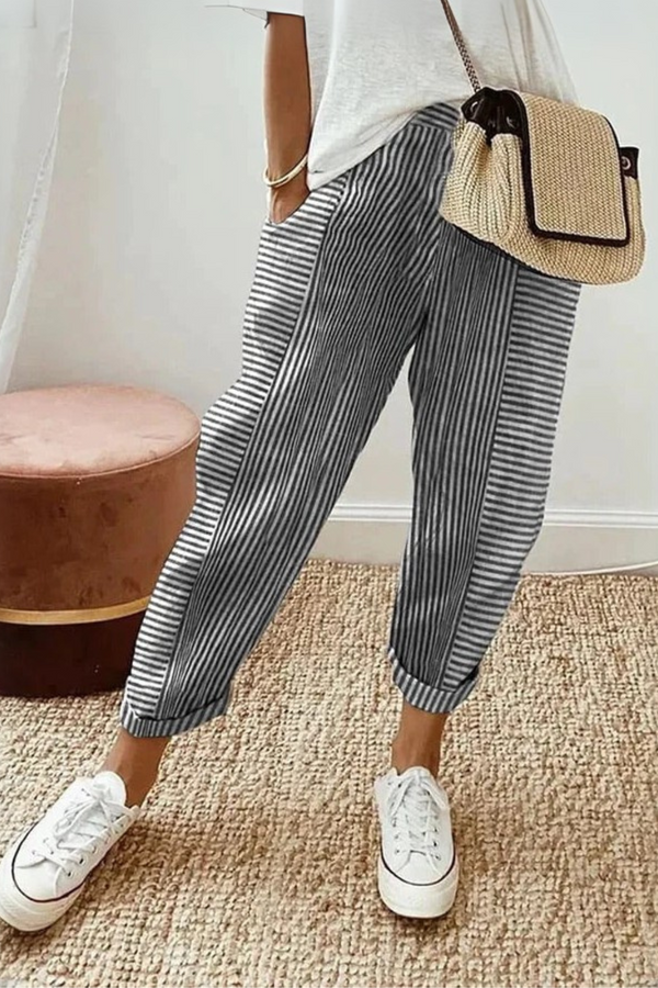 Celia | Calças Clássicas Listradas de Algodão