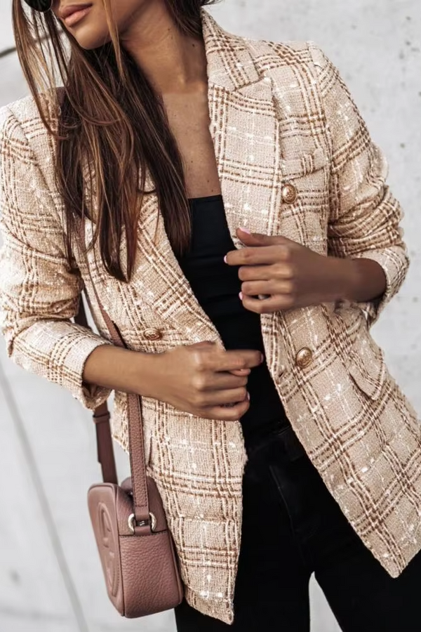 Avery™ - Blazer de Primavera Moderno Xadrez com Abotoamento Duplo