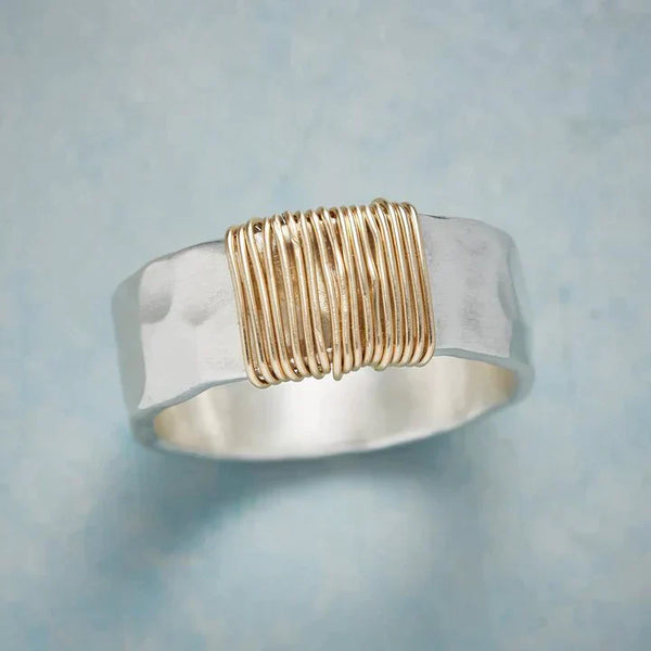 Anel de Prata com Fios Dourados Antigos | Ouro Branco