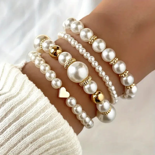 Conjunto Exquisito de Pulseiras de Pérolas | Ouro