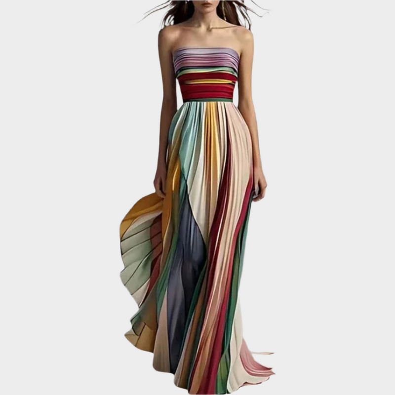 Vestido Maxi Tomara que Caia com Movimento Plissado e Design Impressionante