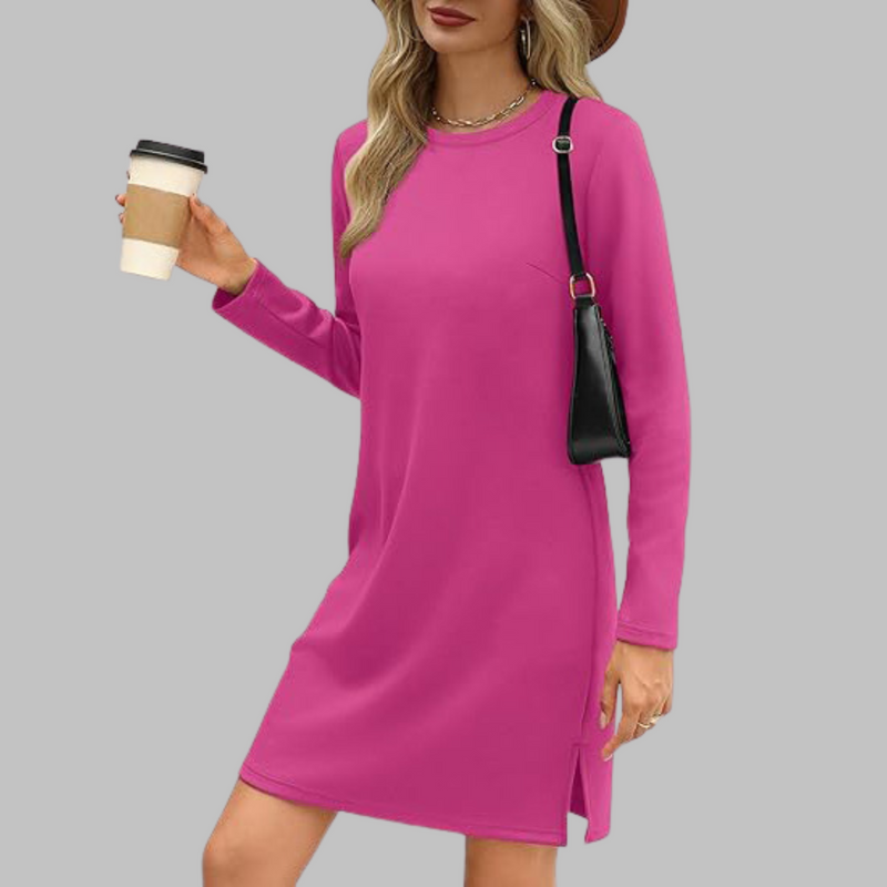Tiana - Vestido Mini Casual de Manga Longa com Decote Redondo