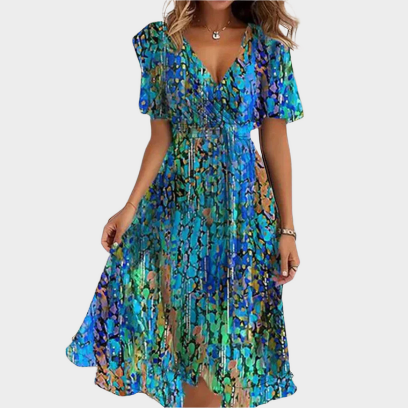 Vestido Arejado com Estampa Floral e Decote V