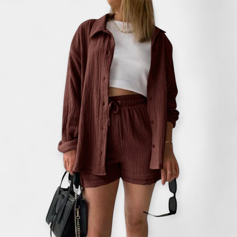 Conjunto de Top e Shorts Bicolor de Verão