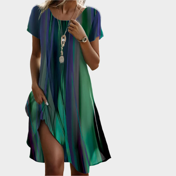 Vestido de Verão com Decote Redondo e Comprimento Midi