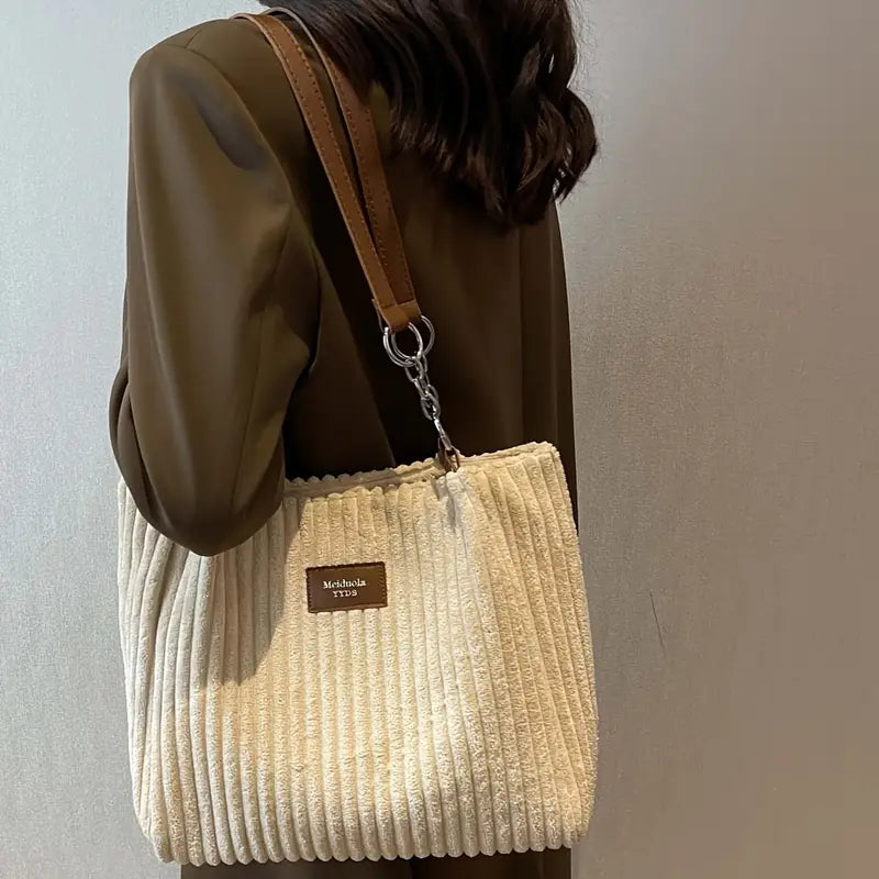 Layla™ - Bolsa Tote Elegante de Veludo Cotelê
