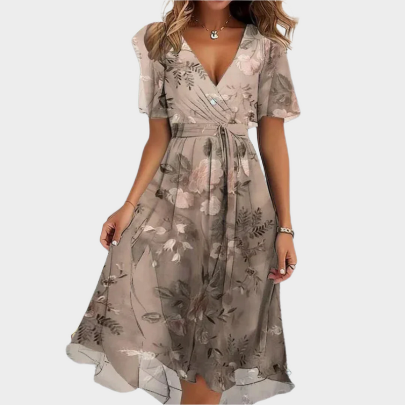 Vestido Arejado com Estampa Floral e Decote V