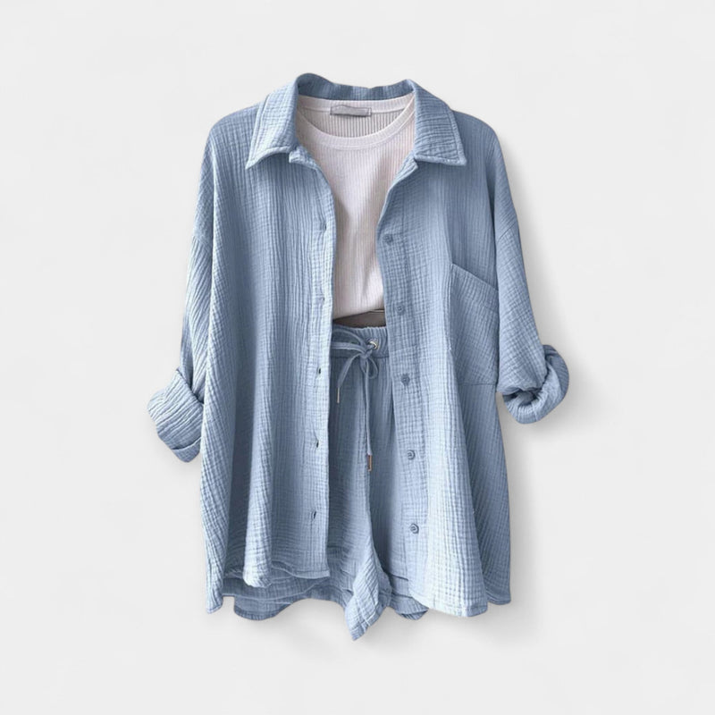 Conjunto de Top e Shorts Bicolor de Verão