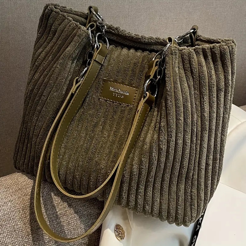 Layla™ - Bolsa Tote Elegante de Veludo Cotelê