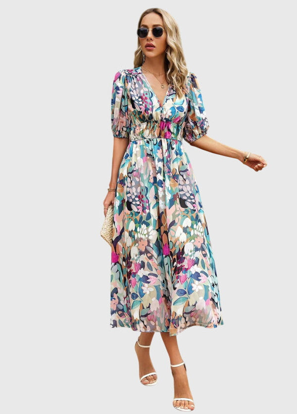 Merlin™ | Vestido Midi Floral Que Valoriza a Silhueta