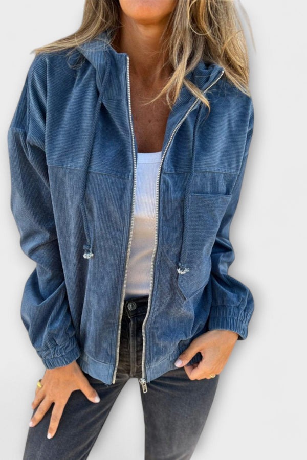 Ella - Jaqueta com Capuz e Zíper em Veludo Cotelê