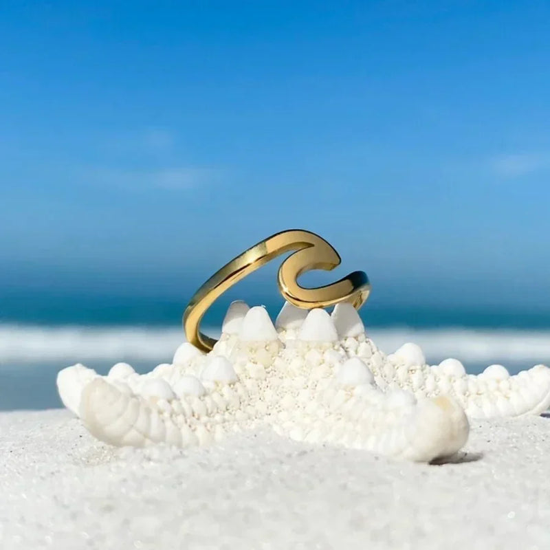Anel Onda do Mar Dourado | Dourado