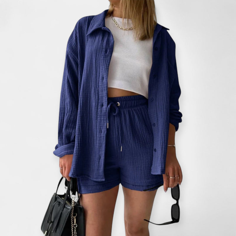Conjunto de Top e Shorts Bicolor de Verão