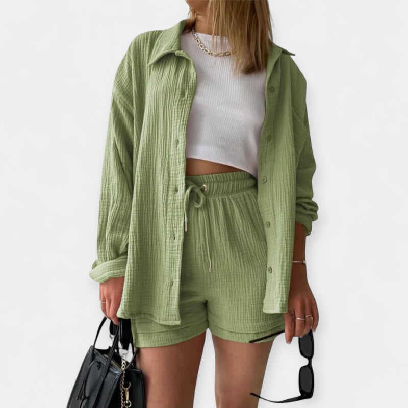 Conjunto de Top e Shorts Bicolor de Verão