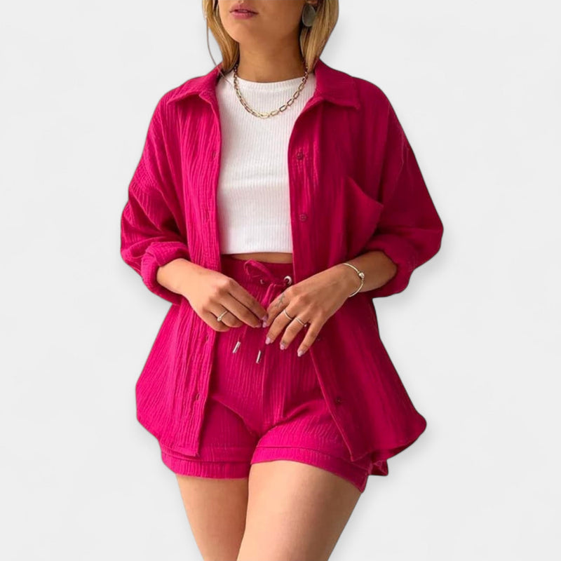 Conjunto de Top e Shorts Bicolor de Verão
