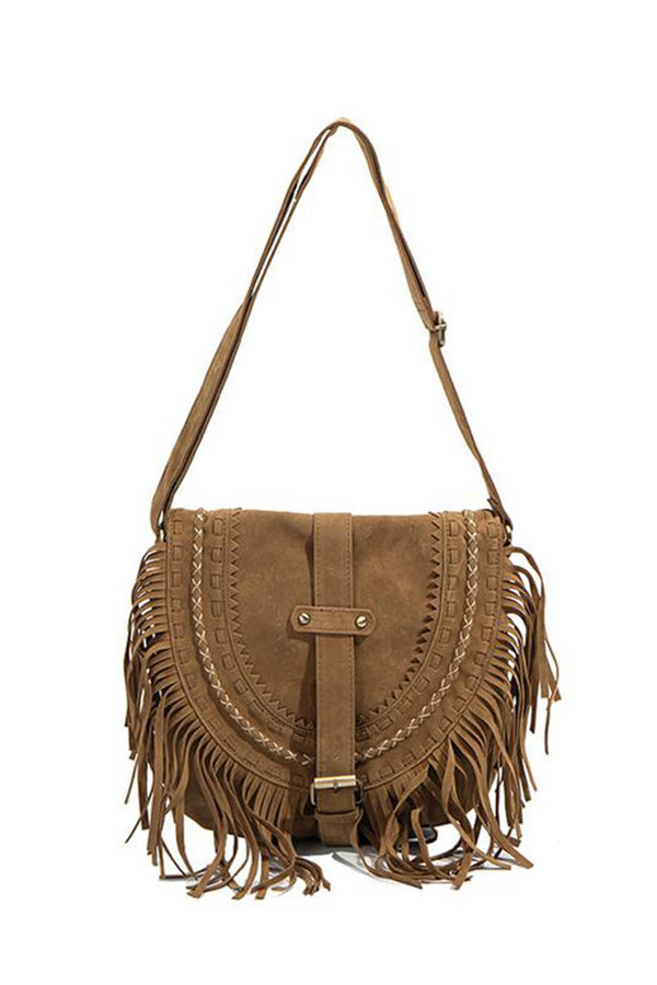 Riley™ - Bolsa artesanal com franjas e fivela