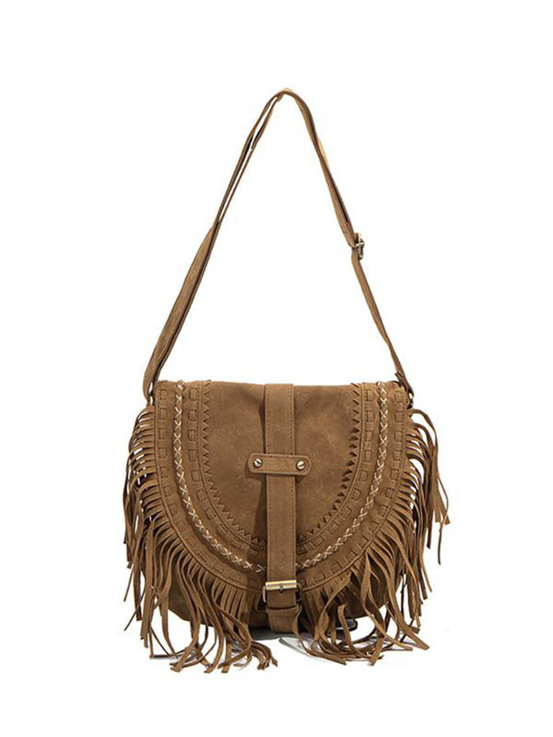 Riley™ - Bolsa artesanal com franjas e fivela