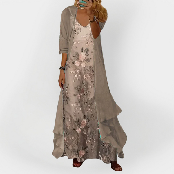 Vestido Maxi com Cardigan (Conjunto de 2 Peças)