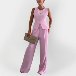 Conjunto Elegante de Calça com Blusa Sem Mangas