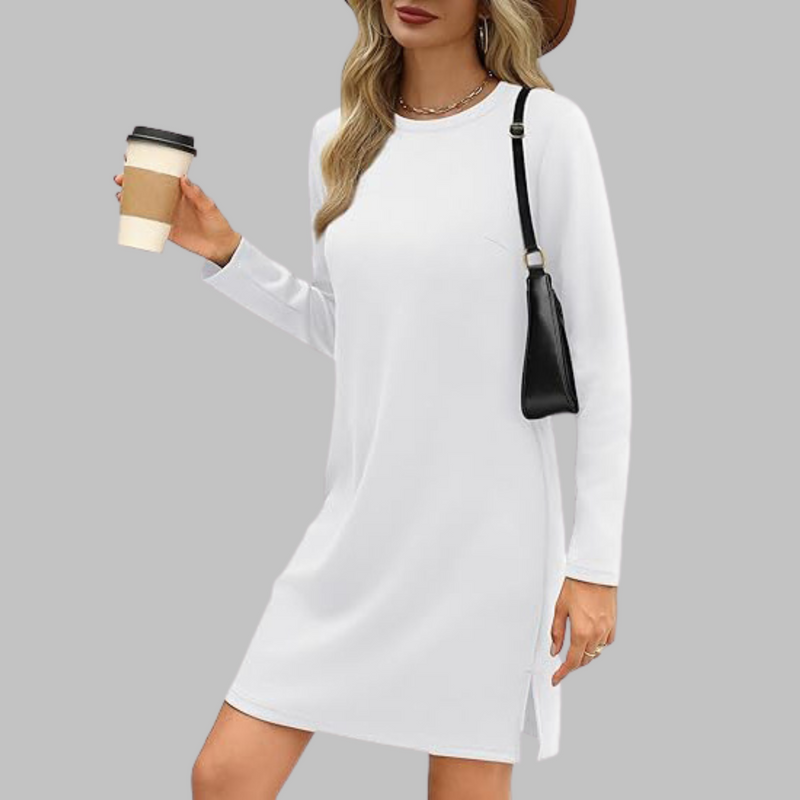 Tiana - Vestido Mini Casual de Manga Longa com Decote Redondo
