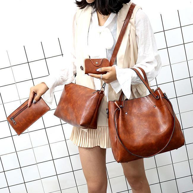 LUISE™ | Conjunto de 4 Bolsas Vintage Feitas de Couro Ecológico
