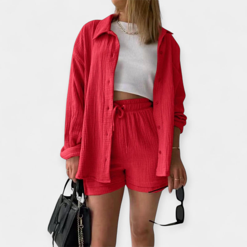 Conjunto de Top e Shorts Bicolor de Verão