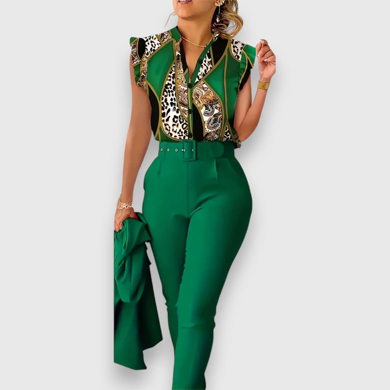 Conjunto de Duas Peças com Estampa de Onça Moderna