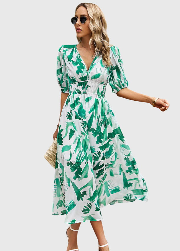 Merlin™ | Vestido Midi Floral Que Valoriza a Silhueta