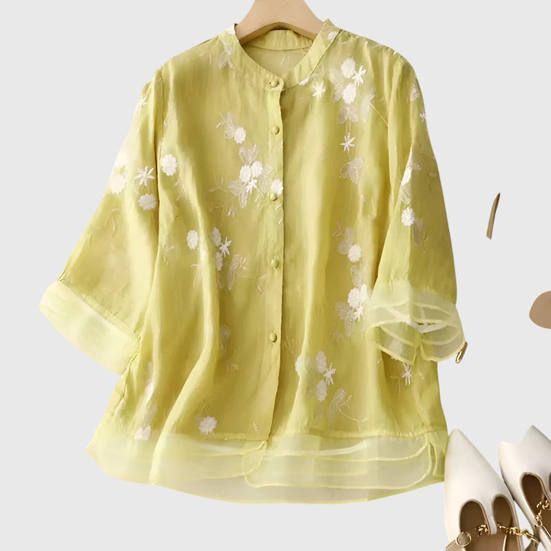 Nellie™ | Blusa Elegante com Flores Bordadas
