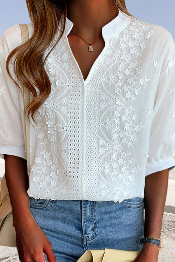EMBERLY – BLUSA DE RENDA COM MANGAS BUFANTES