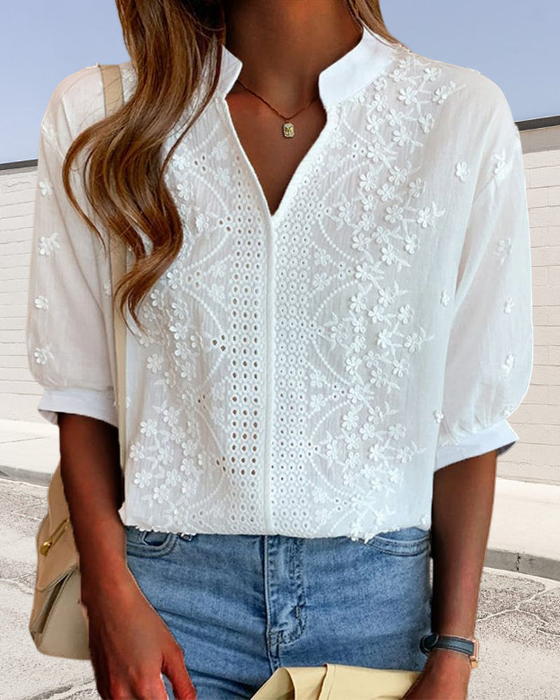 EMBERLY – BLUSA DE RENDA COM MANGAS BUFANTES
