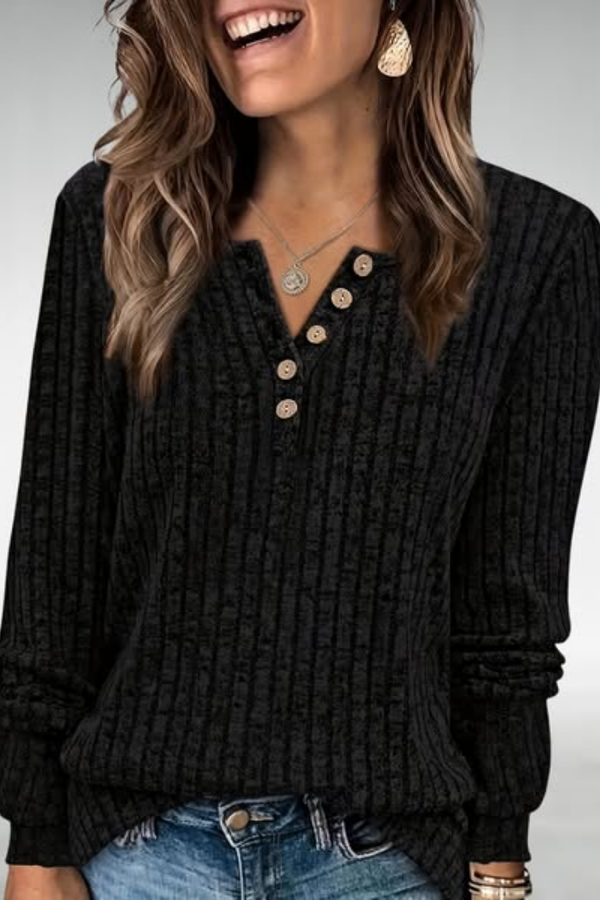 Melina | Blusa de Tricô Canelada com Botões
