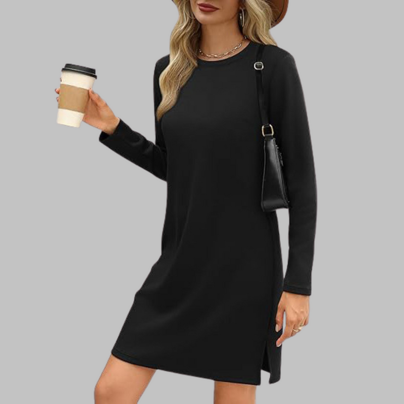 Tiana - Vestido Mini Casual de Manga Longa com Decote Redondo