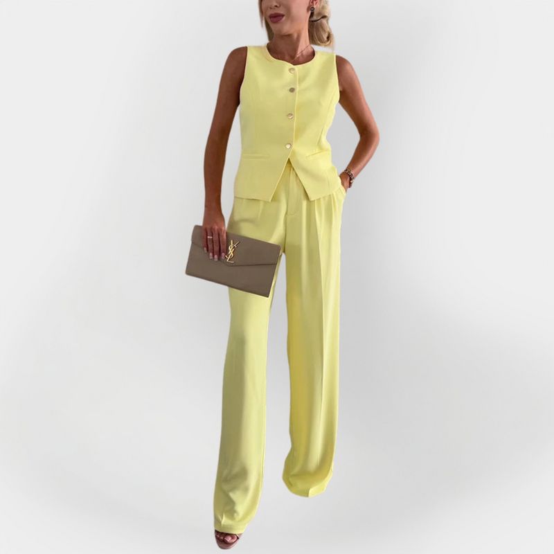 Conjunto Elegante de Calça com Blusa Sem Mangas