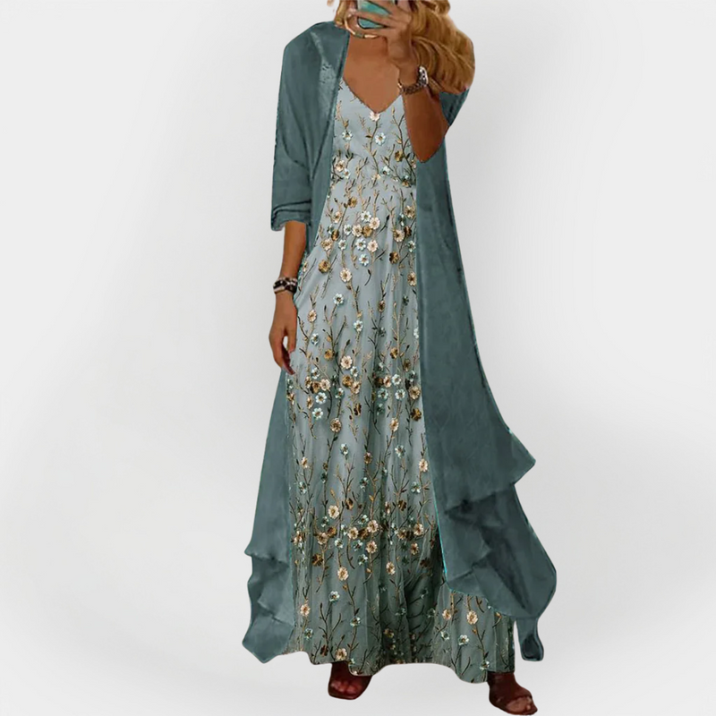 Vestido Maxi com Cardigan (Conjunto de 2 Peças)