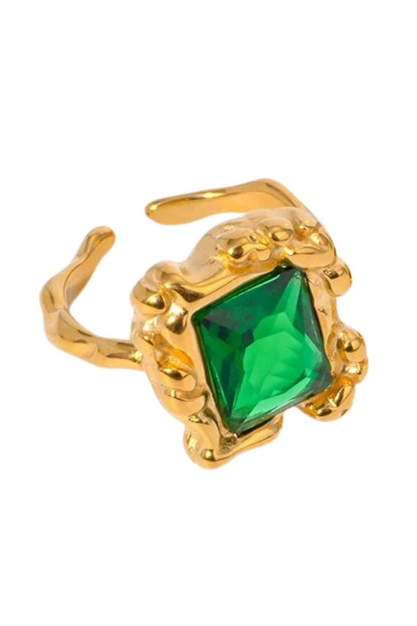 Anel Texturizado Pedra Esmeralda