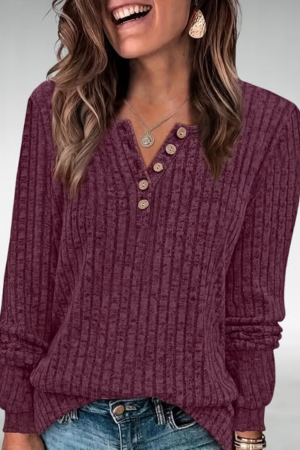 Melina | Blusa de Tricô Canelada com Botões