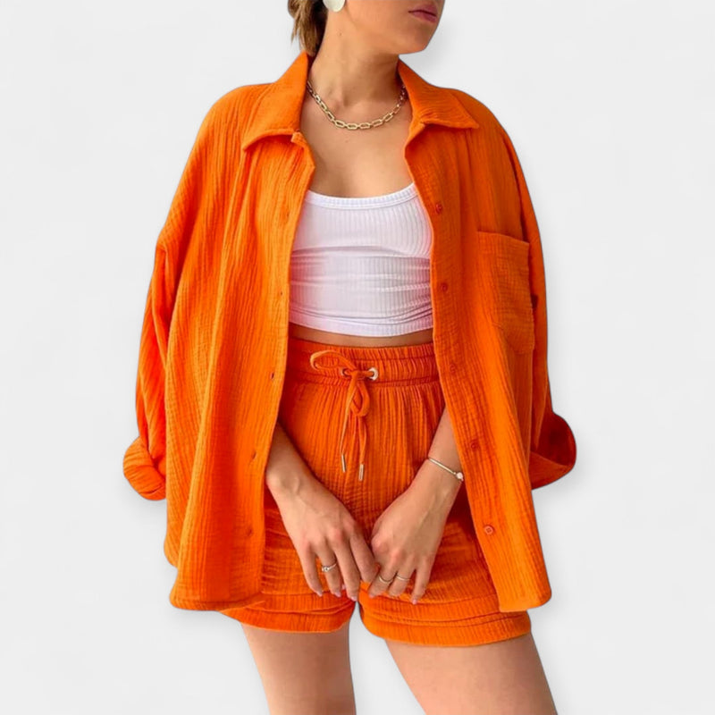 Conjunto de Top e Shorts Bicolor de Verão