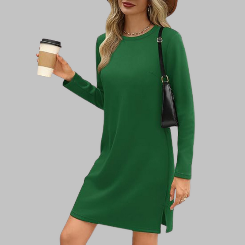 Tiana - Vestido Mini Casual de Manga Longa com Decote Redondo