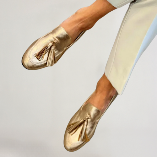 Mocassins Dourados Brilhantes