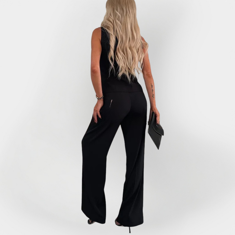 Conjunto Elegante de Calça com Blusa Sem Mangas