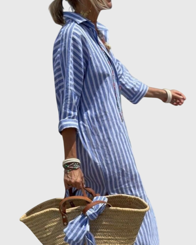 Ellen™ | Vestido Listrado Clássico