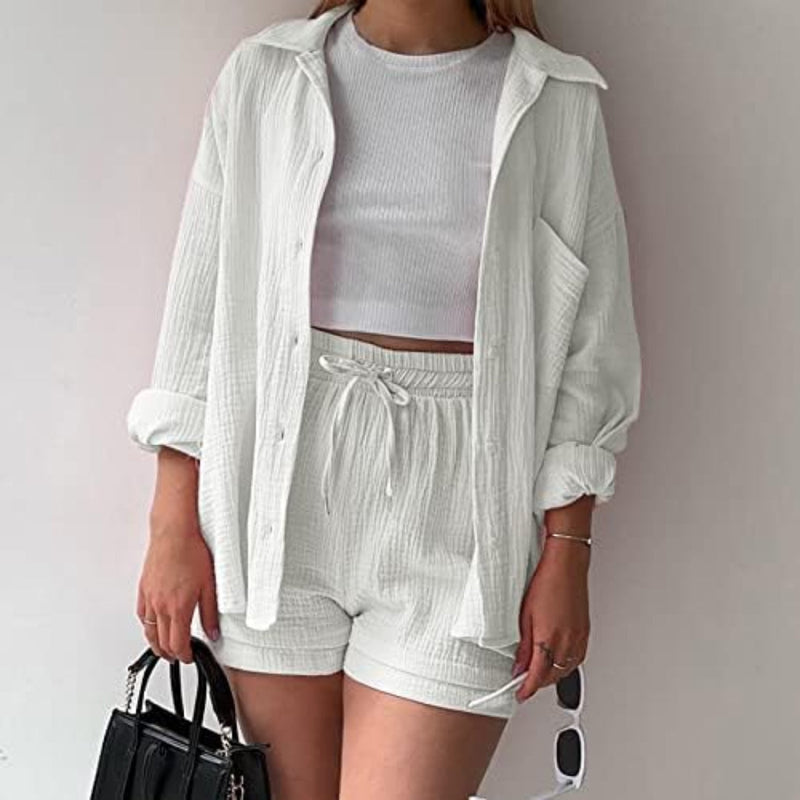 Adelie | Conjunto Estiloso de Camisa com Botões e Caimento Relaxado