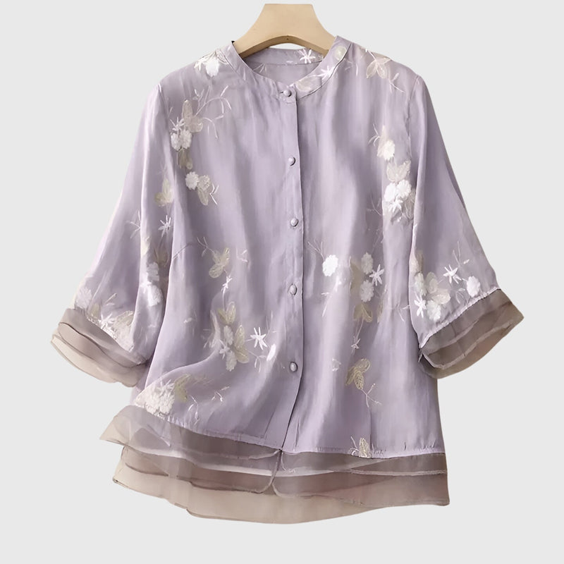 Nellie™ | Blusa Elegante com Flores Bordadas