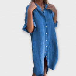 Melanie - Vestido Camisa Midi Casual Inspirado em Ibiza