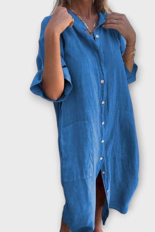 Melanie - Vestido Camisa Midi Casual Inspirado em Ibiza